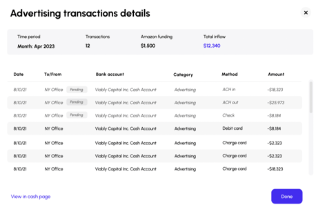 Viably lets you drill into all transactions from your cash flow categories.