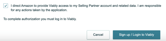 Final step to authorize Viably's access to your Amazon Seller account.