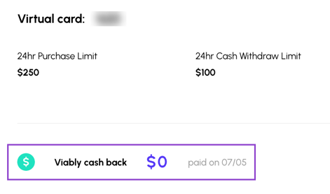See how much cash back you've earned on your Viably cards.