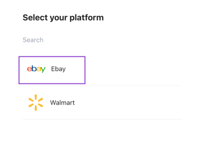 From your marketplace options in Viably, select Ebay to connect.