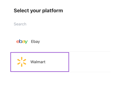Select Walmart to securely connect your Walmart store to Viably. 