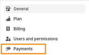 Open Payments in Shopify Settings to make Viably your Payout account.