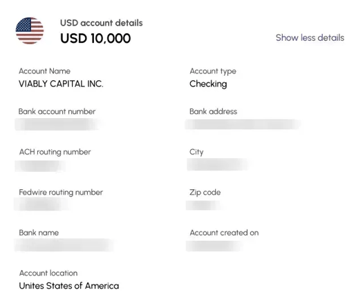 Review your Viably Global Account details to receive incoming wires.