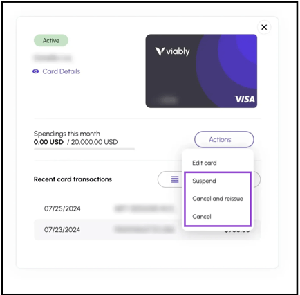 Easily control the status of your Viably debit cards.