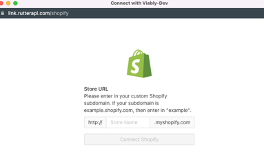 Enter your Shopify store name to reconnect Shopify to Viably.